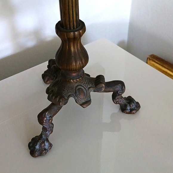 Pair of antique brass or bronze candlestick table lamps. - Picture 7 of 11